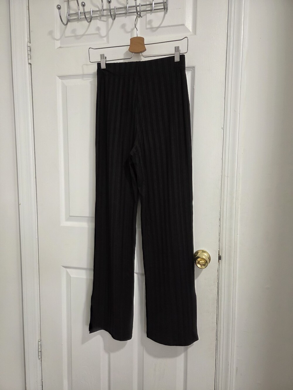 Reformation   Women’s Black Wide-Leg Ribbed Pants
